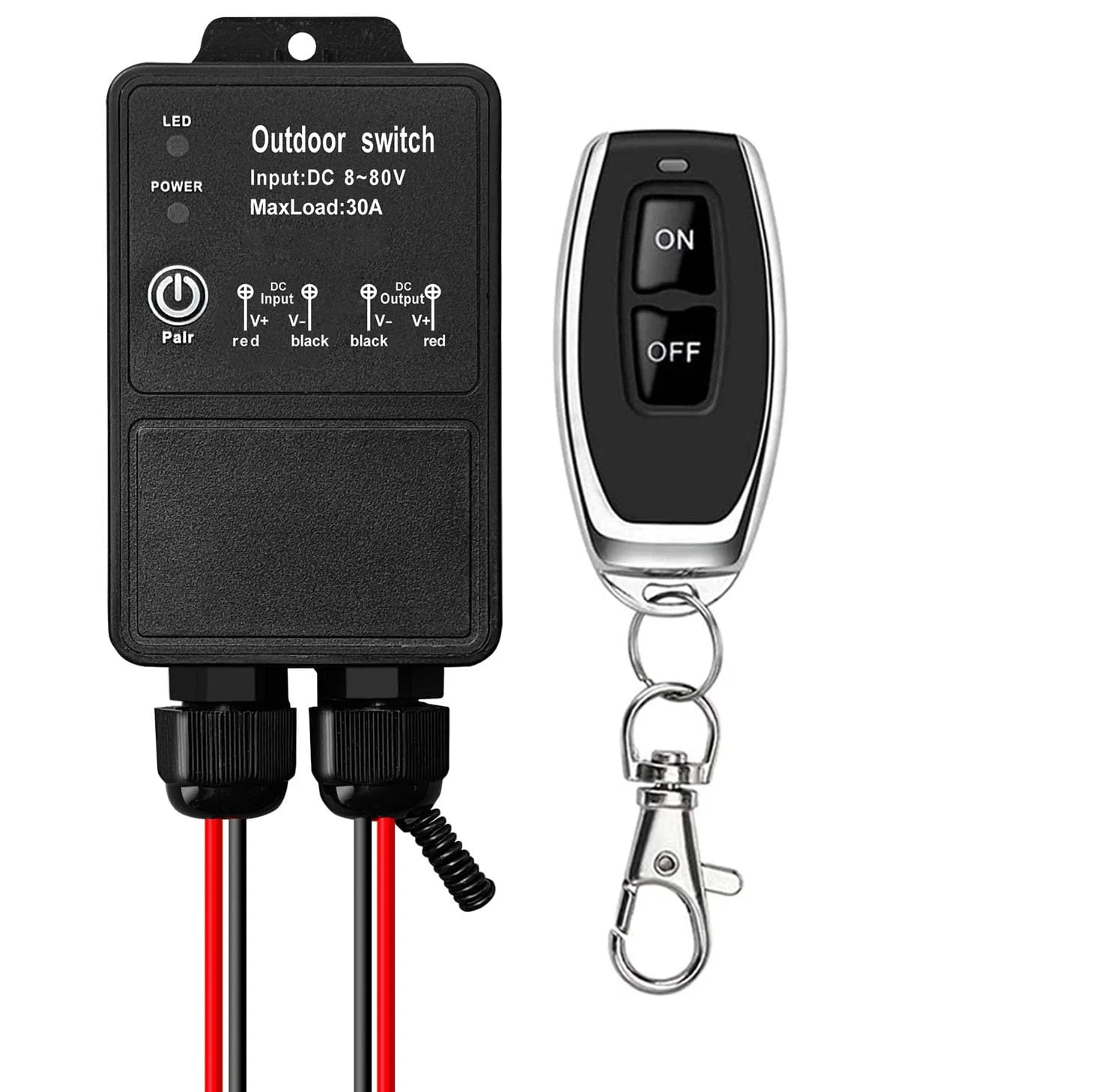 کلید کنترل از راه دور بی سیم ضد آب، DC 8V-80V 30A، کلید کنترل از راه دور رادیویی بیرونی، برای چراغ، پمپ آب، لوازم خانگی، آبیاری مزرعه و تجهیزات الکتریکی