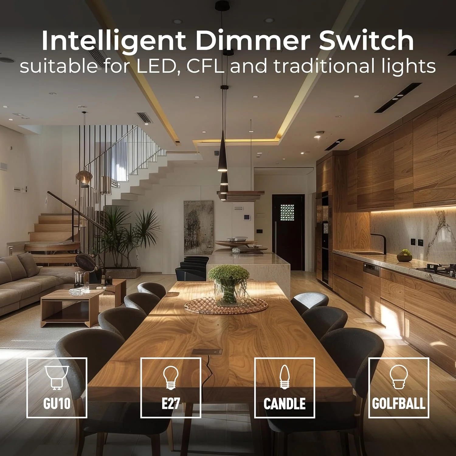 کلید دیمر تک پل هوشمند بدون پیچ BG Electrical، صفحه تخت، کروم براق، دو طرفه