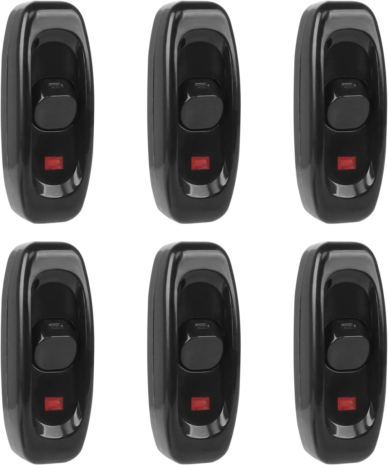 کلید بین راهی سیم برق، AC 250V 10A کلید عبور جریان سیم کابل با چراغ نشانگر LED برای چراغ کنار تخت، چراغ مطالعه، سیم برق رومیزی، مشکی - 6 عدد