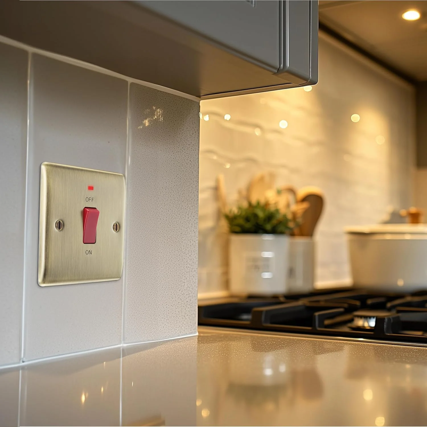 واحد کلید کنترل اجاق گاز BG Electrical با نشانگر LED، تک صفحه، دو قطبی، فلز Nexus، برنج عتیقه، 45 آمپر، NAB74