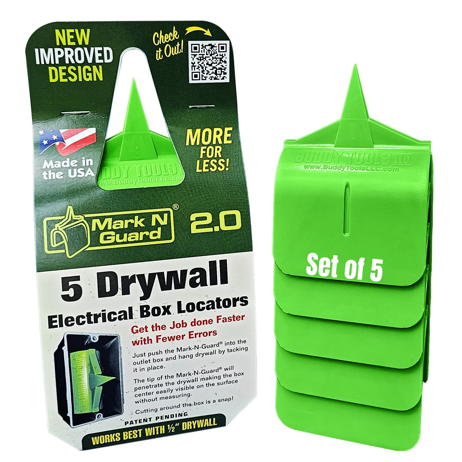 ابزار Buddy Tools Mark N Guard، مجموعه 5 عددی - نشانگر خروجی دیوار خشک برای اتمام کار - محافظت از سیم ها در هنگام نصب ورق های سنگی - ابزار دیوار خشک برای علامت گذاری پریز برق - مکان یاب جعبه برق