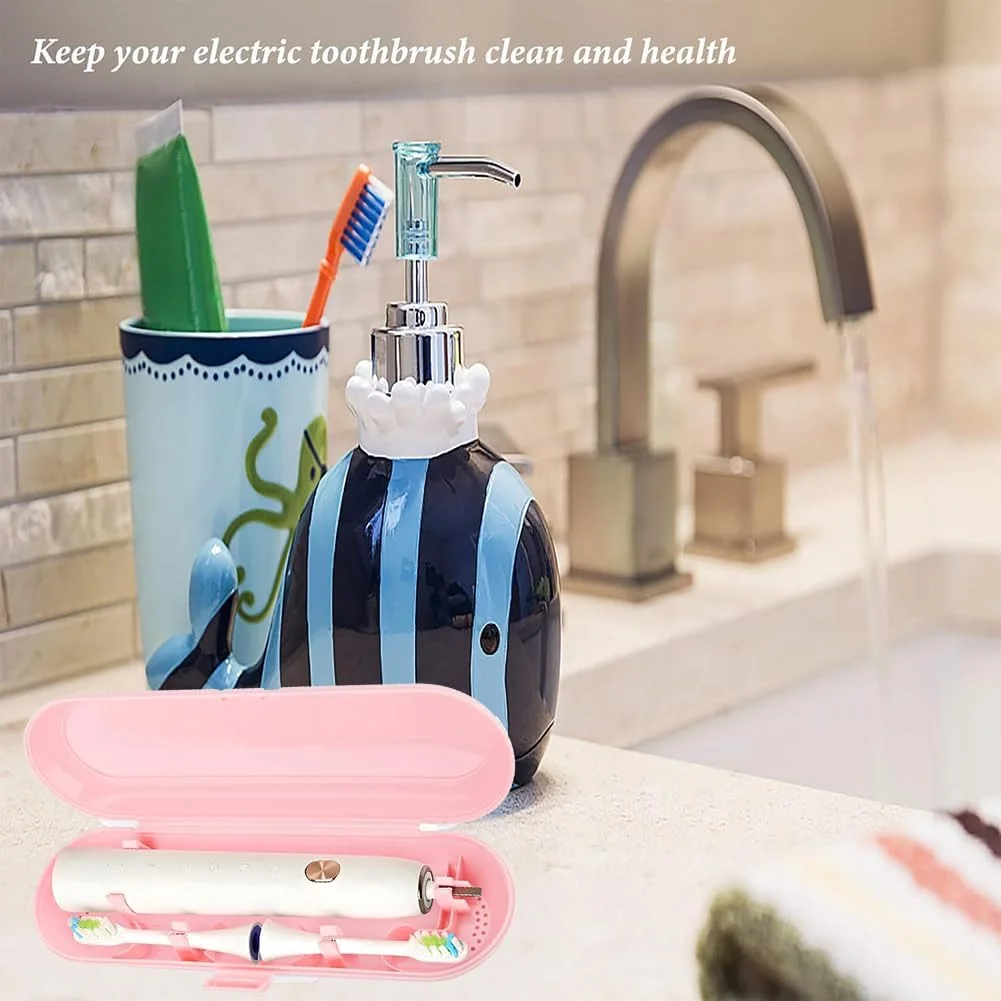 جعبه مسافرتی مسواک SULUNZEGER برای مسواک های برقی Oral B، بسته 2 عددی جعبه مسواک قابل حمل با 4 عدد روکش سر مسواک قابل استفاده مجدد سازگار با سر مسواک Oral-B (صورتی)