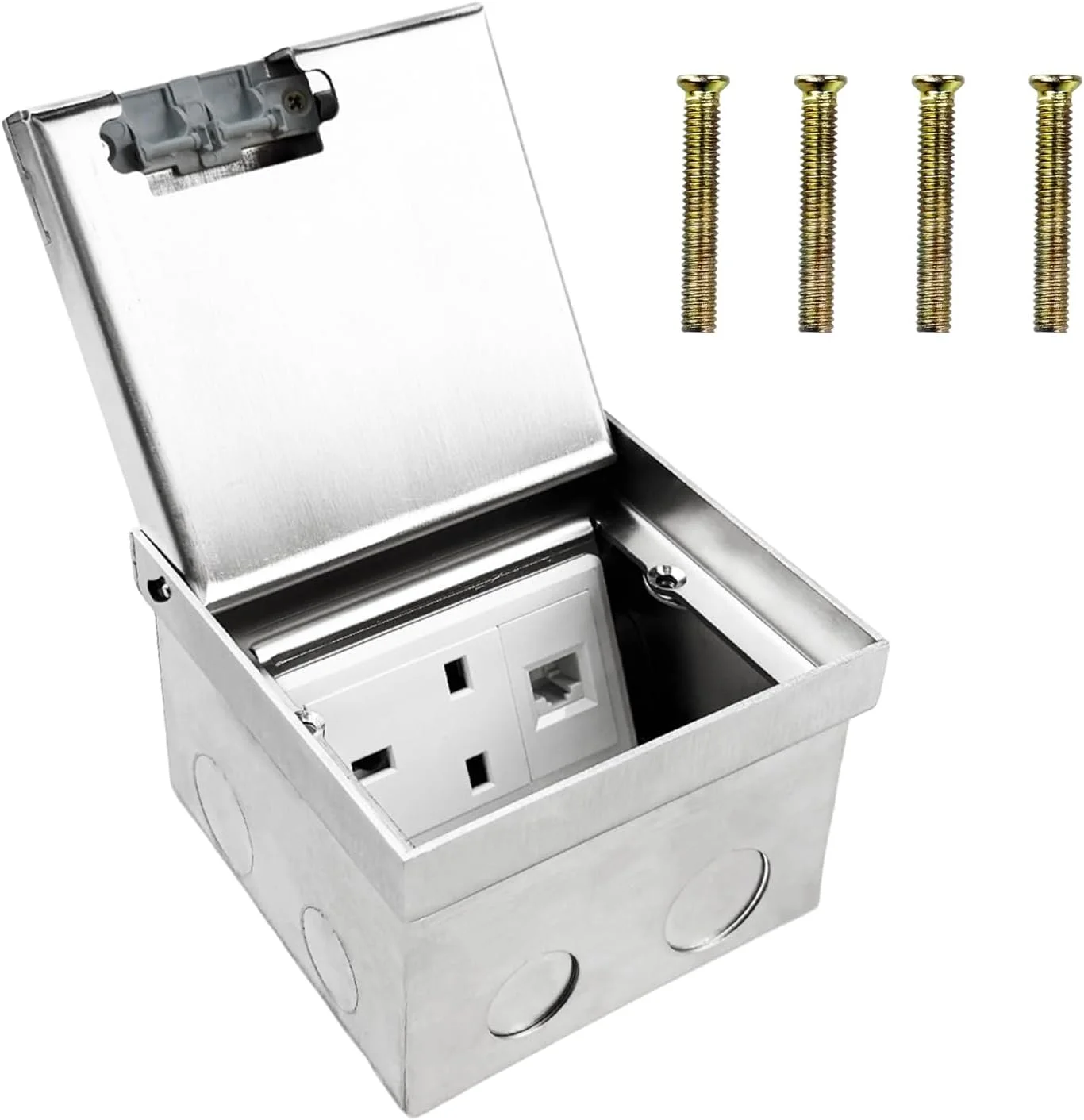جعبه پریز توکار AC 250V، پریز کف سه سوراخه استیل ضد زنگ مخفی با جک کابل شبکه کامپیوتر، کیت جعبه پریز برق کف توکار برای میز کنفرانس