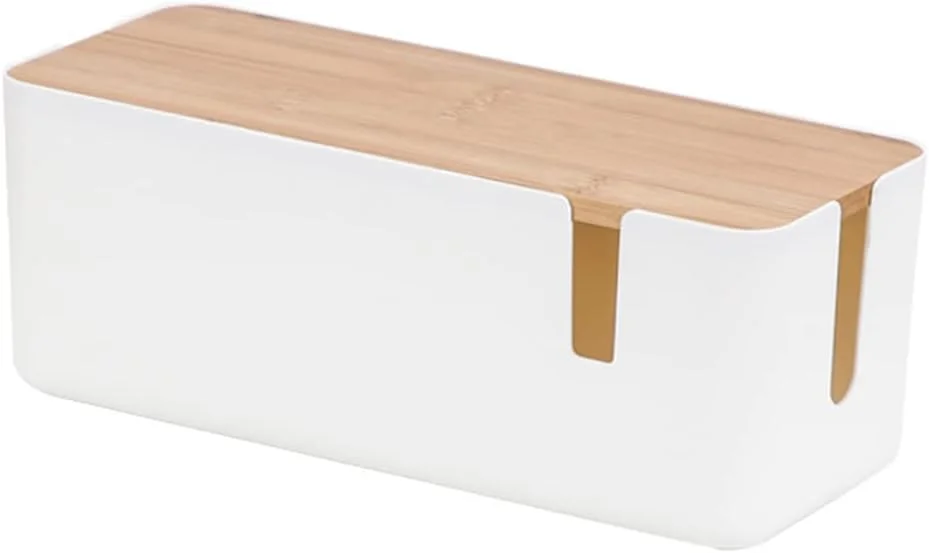 جعبه نظم دهنده کابل AMERTEER، جعبه مدیریت کابل، با درب بامبو برای پوشاندن و پنهان کردن چندراهی برق و سیم ها برای تلویزیون، کامپیوتر، روتر، هاب زیر میز، دفتر کار