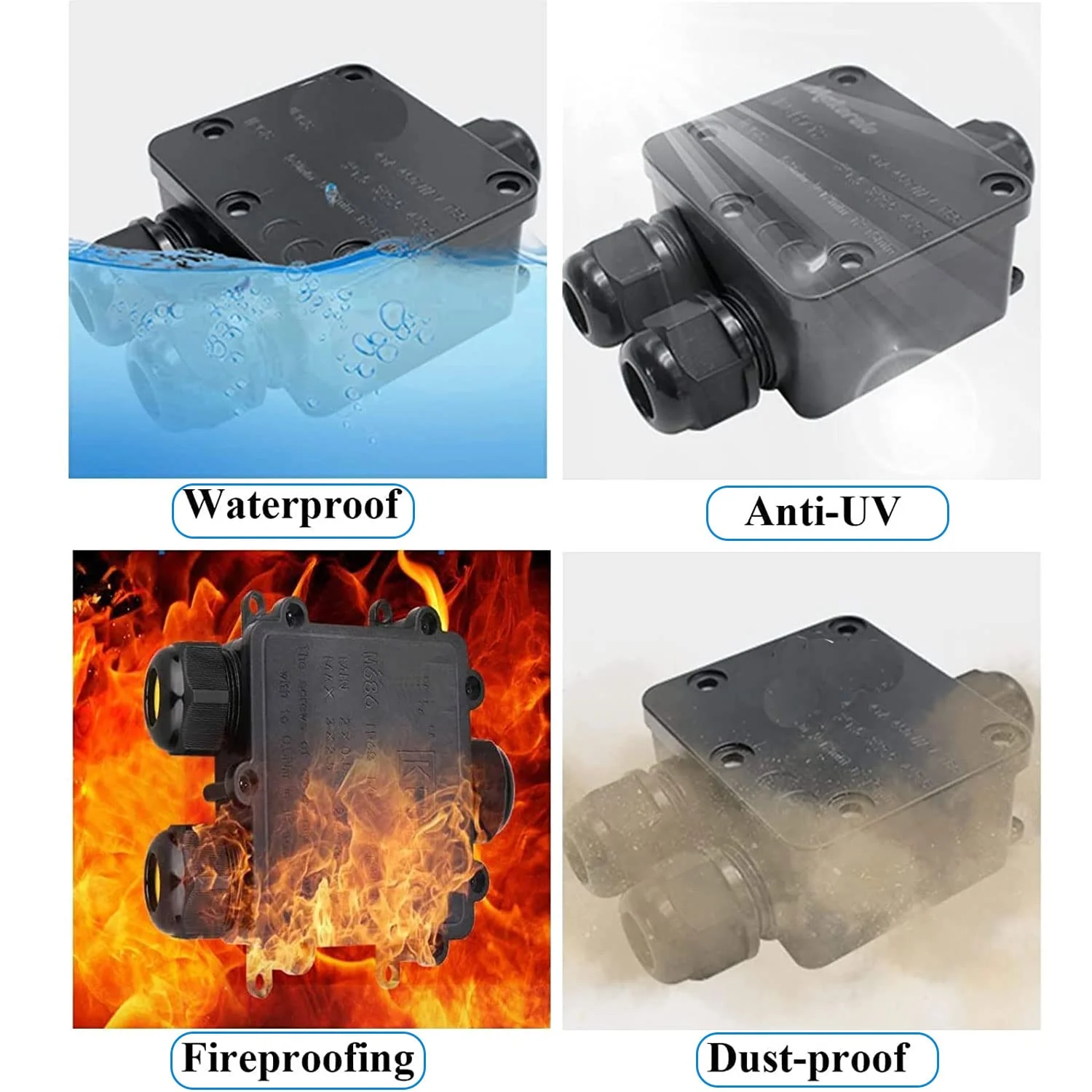 جعبه اتصال ضد آب خارجی Excefore IP68، کانکتورهای سیم ضد آب بیرونی دوشاخه 2 طرفه M20 کانکتور کابل کواکسیال محدوده سیم 4 تا 15 میلی متر (مشکی، 2 عدد)