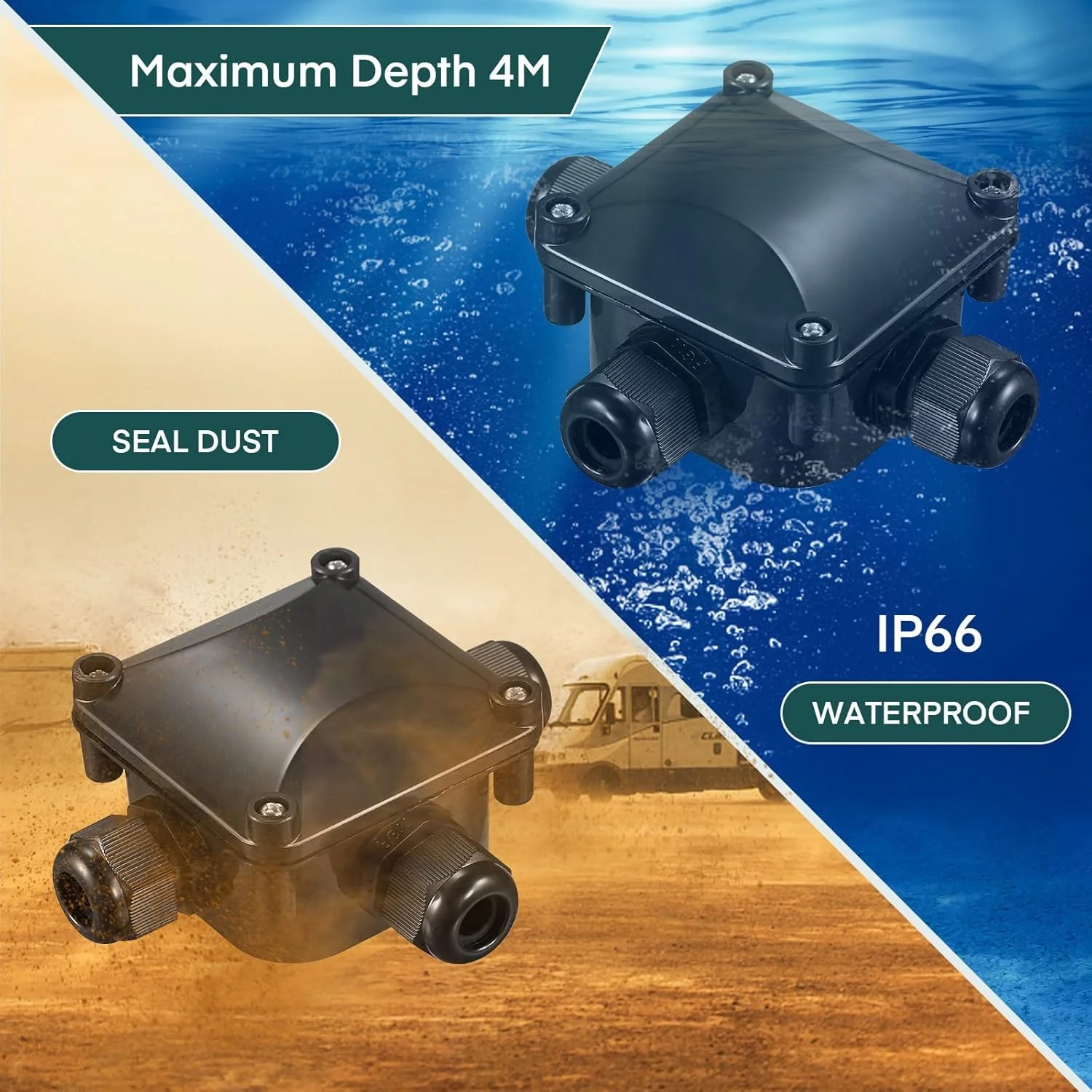 مجموعه 5 عددی جعبه تقسیم ضد آب MAKINGTEC، جعبه تقسیم 3 طرفه، مناسب برای اتصالات کابل جاده باغ بیرونی، جعبه اتصال الکتریکی بیرونی/خارجی (مشکی) (5) مجموعه 5 عددی جعبه تقسیم ضد آب MAKINGTEC، جعبه تقسیم 3 طرفه، مناسب برای اتصالات کابل جاده باغ بیرونی، جعبه اتصال الکتریکی بیرونی/خارجی (مشکی) (5)