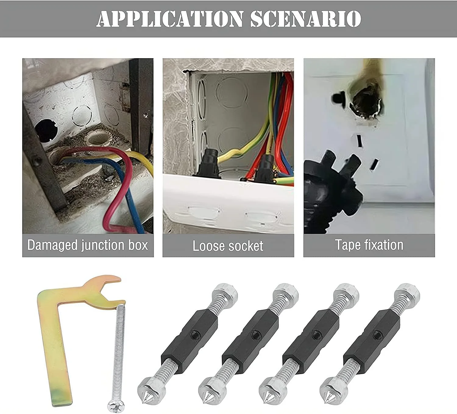 تعمیرکار جعبه اتصال ELECDON، دستگاه تعمیر کاست جعبه اتصال نوع 86، کیت ابزار تعمیر پیچ گوشتی برای رفع پریزهای کج و فرورفته، تعمیر جعبه برق، 10 پیچ و 1 آچار (مشکی)