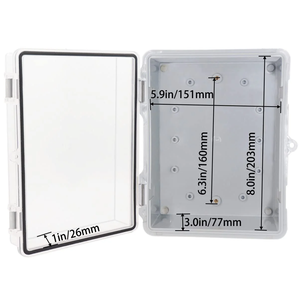 جعبه تقسیم برق ضد آب YETLEBOX، جعبه اتصال برق بیرونی ضد آب IP67، محفظه پلاستیکی ABS، جعبه پروژه روتر سوئیچ با پوشش شفاف و براکت دیواری 8.7"x6.7"x4.3"