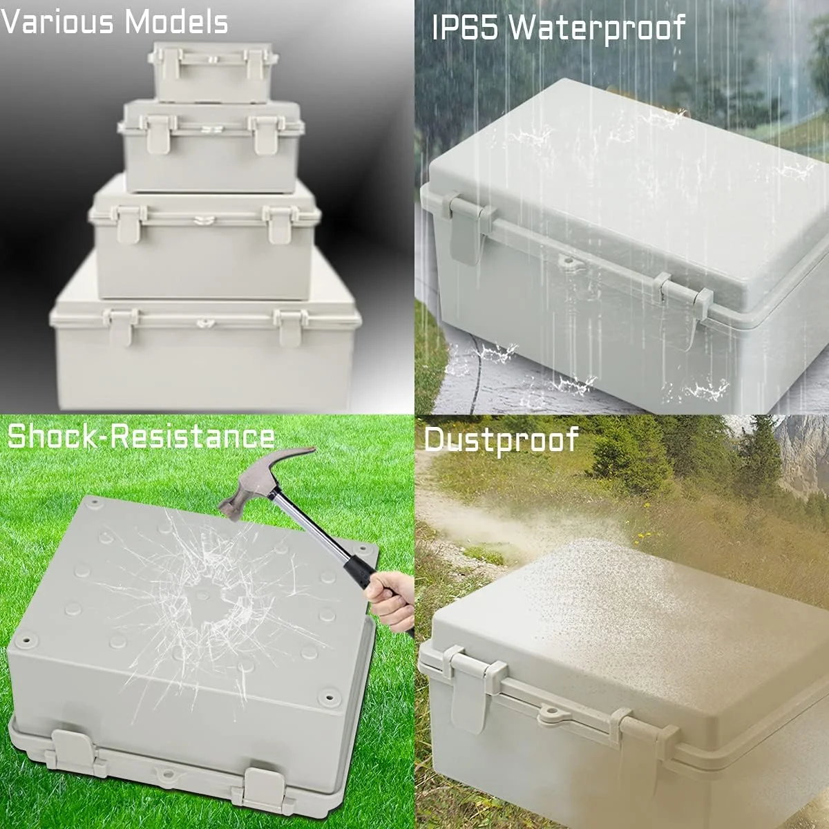 جعبه تقسیم زولکیت پلاستیکی ABS ضد گرد و غبار ضد آب IP65 جعبه های برقی پوسته لولایی محفظه پروژه جهانی بیرونی با 2 گلند کابل 290x190x140 میلی متر (11.42 x 7.48 x 5.51 اینچ) جعبه تقسیم زولکیت پلاستیکی ABS ضد گرد و غبار ضد آب IP65 جعبه های برقی پوسته لولایی محفظه پروژه جهانی بیرونی با 2 گلند کابل 290x190x140 میلی متر (11.42 x 7.48 x 5.51 اینچ)