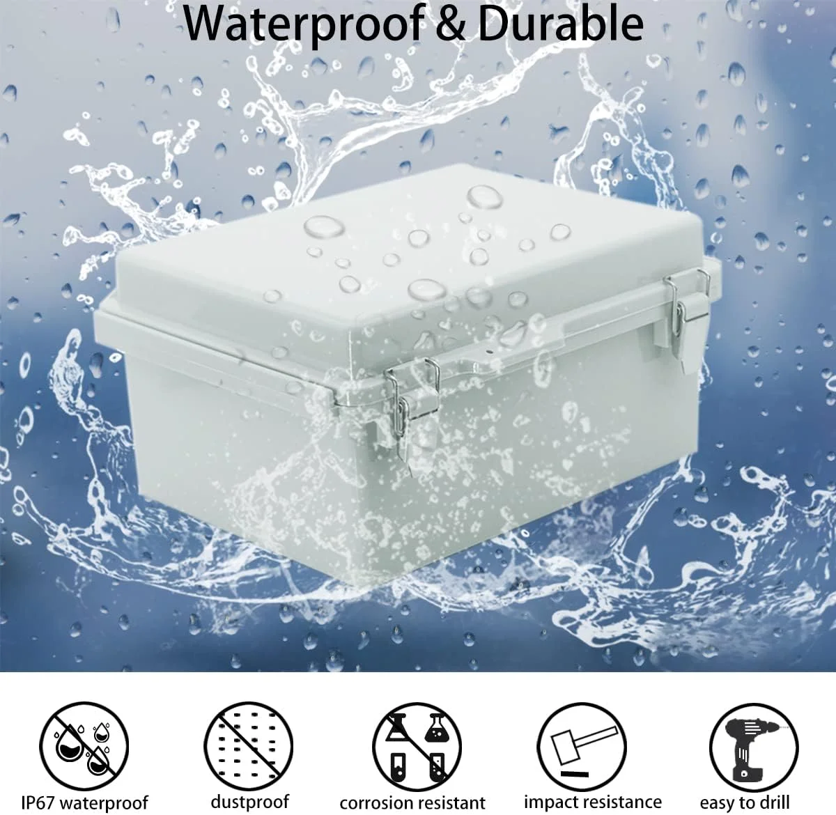 جعبه تقسیم Otdorpatio، درب لولایی قفل استیل ضد زنگ IP67 ضد آب ABS جعبه پروژه با 2 غلاف کابل PG13.5، محفظه جعبه برق با صفحه نصب و براکت دیواری 8.7 x 6.7 x 4.3 اینچ