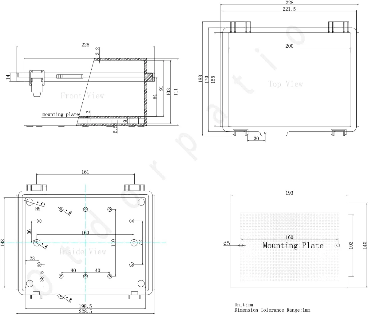 جعبه تقسیم Otdorpatio، درب لولایی قفل استیل ضد زنگ IP67 ضد آب ABS جعبه پروژه با 2 غلاف کابل PG13.5، محفظه جعبه برق با صفحه نصب و براکت دیواری 8.7 x 6.7 x 4.3 اینچ