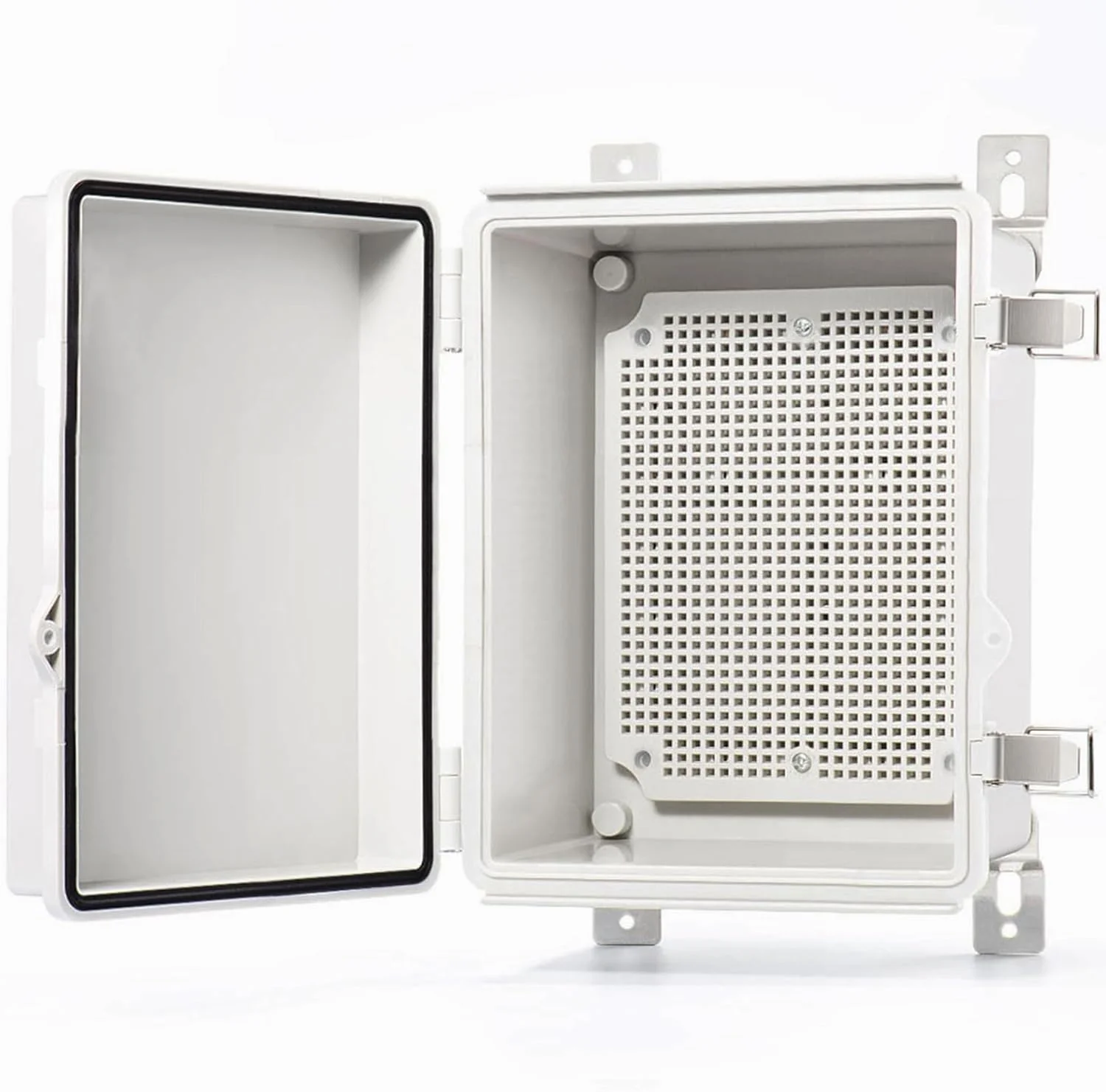 جعبه تقسیم استیل ضد زنگ QILIPSU با درب لولایی 220x170x110 میلی‌متر به همراه صفحه نصب، جعبه پروژه جهانی IP67 ضد آب، محفظه الکتریکی DIY پلاستیک ABS خاکستری (8.6"x6.7"x4.3" SSL)