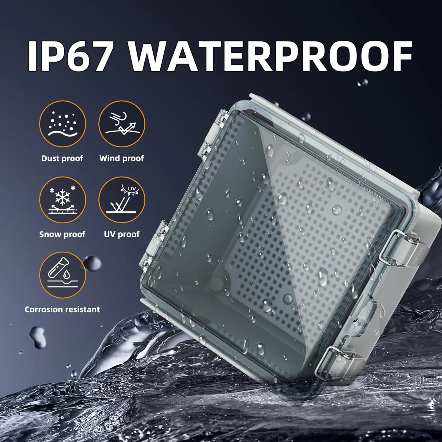 جعبه برق بیرونی ضد آب Joinfworld، جعبه اتصال ضد آب پلاستیکی IP67، محفظه Nema برای الکترونیک شبکه WiFi با درب شفاف لولایی، اندازه داخلی 13x13x8.4 سانتی متر جعبه برق بیرونی ضد آب Joinfworld، جعبه اتصال ضد آب پلاستیکی IP67، محفظه Nema برای الکترونیک شبکه WiFi با درب شفاف لولایی، اندازه داخلی 13x13x8.4 سانتی متر