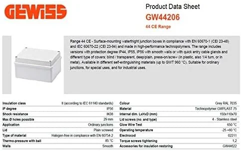جعبه تقسیم برق پلاستیکی Gewiss GW44206 جعبه تقسیم برق پلاستیکی Gewiss GW44206