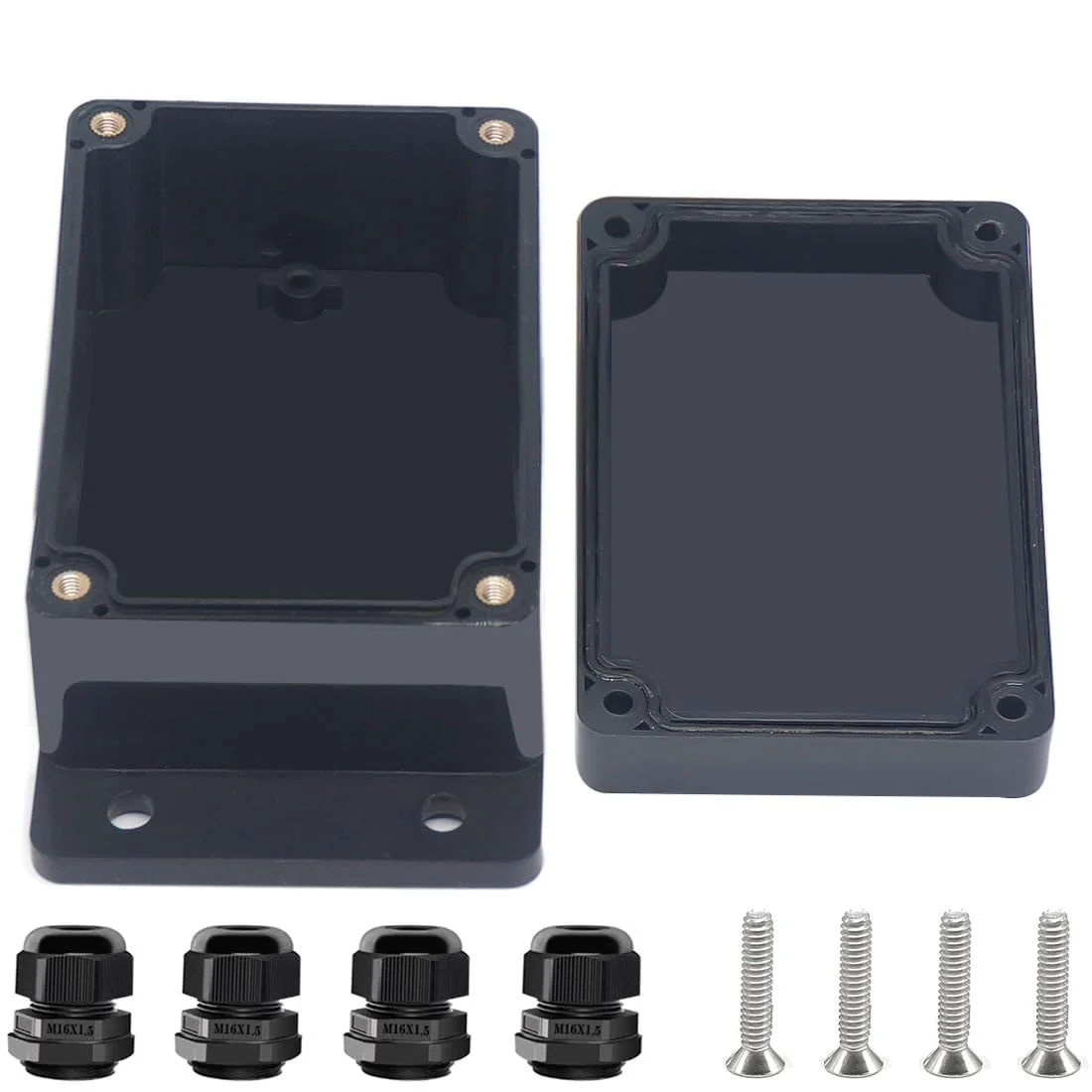 جعبه پروژه Otdorpatio ABS مشکی جعبه های الکتریکی IP67 جعبه اتصال ضد آب در فضای باز الکترونیکی با گوش های نصب شامل غدد کابل برای پروژه DIY 3.9 x 2.7 x 2 اینچ (100x68x50mm)