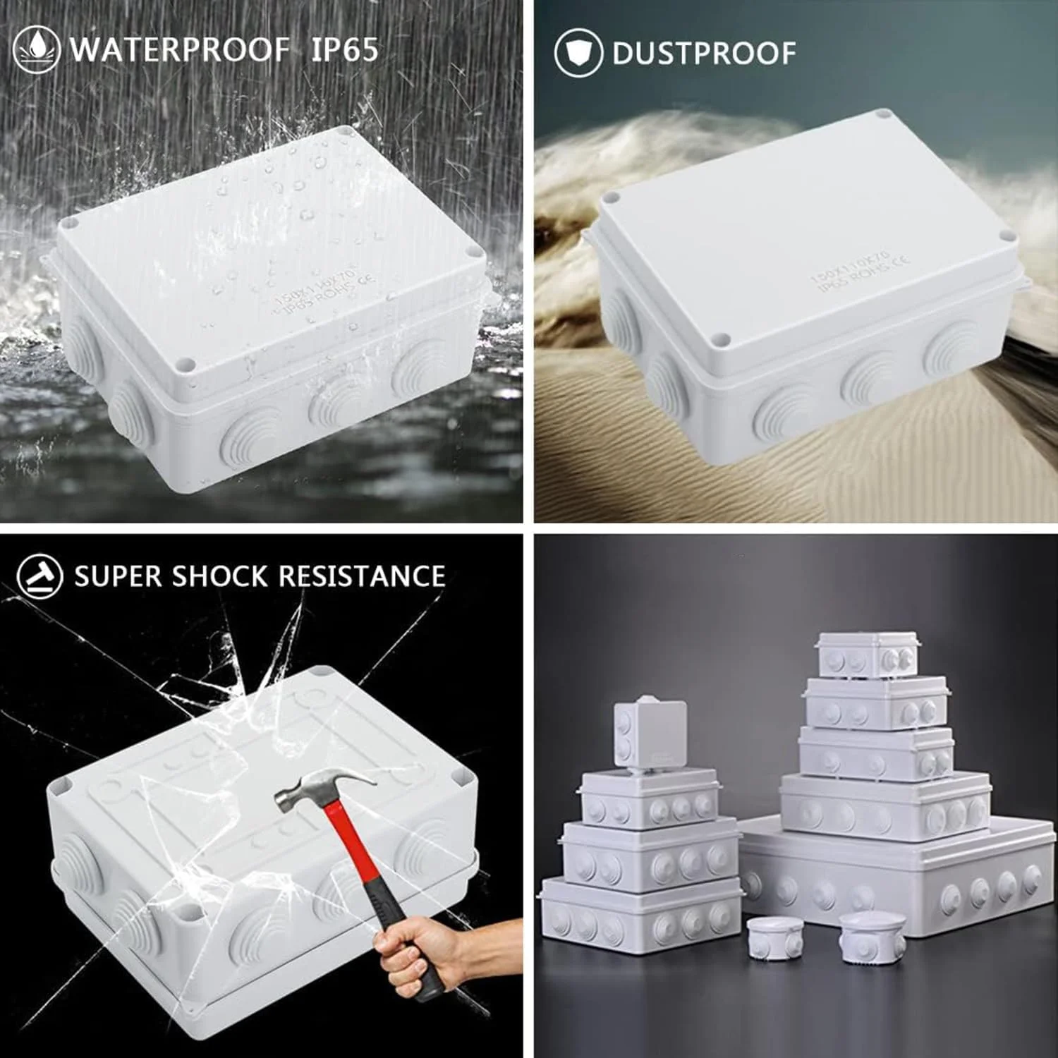 جعبه تقسیم برق پلاستیکی ABS خزنه IP65 ضد آب و گرد و غبار، محفظه الکتریکی سفید 200×155×80 میلی متر (7.9×6.1×3.1 اینچ) جعبه تقسیم برق پلاستیکی ABS خزنه IP65 ضد آب و گرد و غبار، محفظه الکتریکی سفید 200×155×80 میلی متر (7.9×6.1×3.1 اینچ)