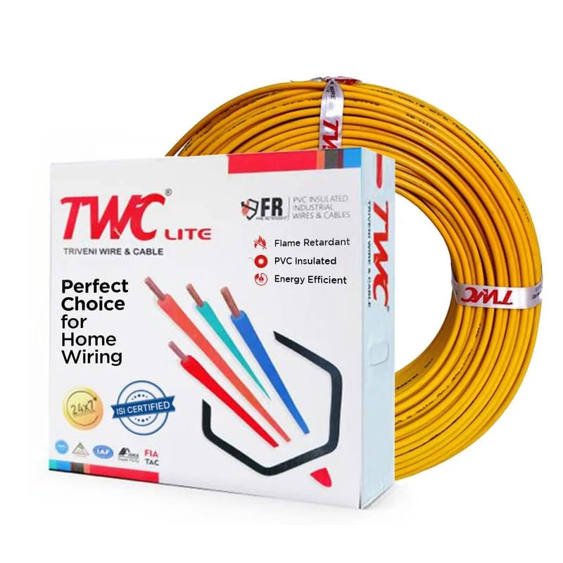 سیم برق تک هسته ای TWC Lite زرد 1.5 میلی متر مربع 90 متری | سیم مسی | کابل بدون سرب HRFR (مقاوم در برابر حرارت و ضد شعله) | سیم بدون هالوژن با دود کم برای سیم کشی برق خانگی و صنعتی