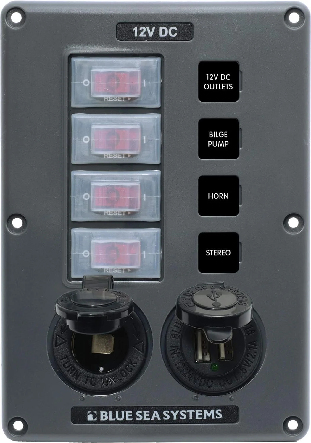 پنل کلید قطع کننده مدار Blue Sea Systems 4321، مشکی، خاکستری