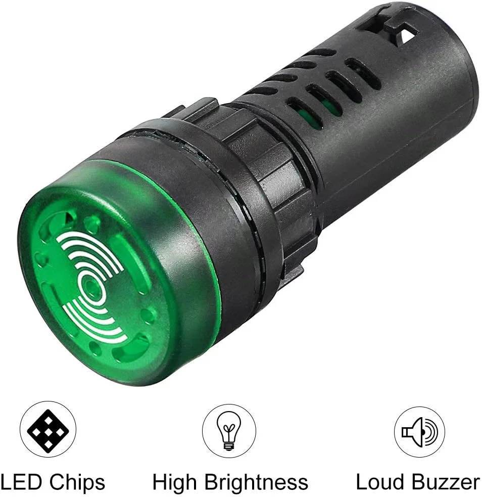 چراغ نشانگر AC/DC 12V با بازر Gebildet، نصب پنلی 22 میلی متری با آلارم چشمک زن، برای پنل کنترل الکتریکی، HVAC، پروژه های DIY (قرمز-زرد-سبز) (3 عدد)