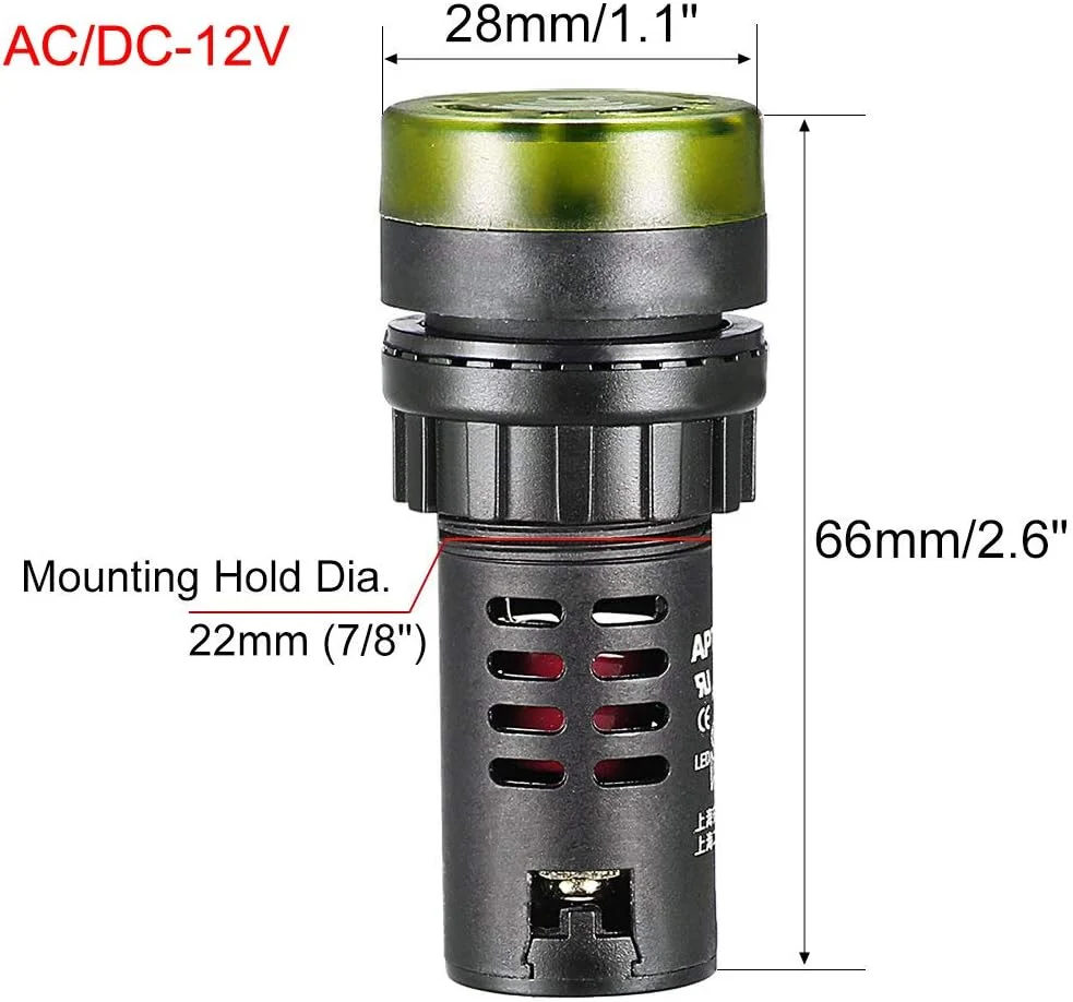 چراغ نشانگر AC/DC 12V با بازر Gebildet، نصب پنلی 22 میلی متری با آلارم چشمک زن، برای پنل کنترل الکتریکی، HVAC، پروژه های DIY (قرمز-زرد-سبز) (3 عدد)
