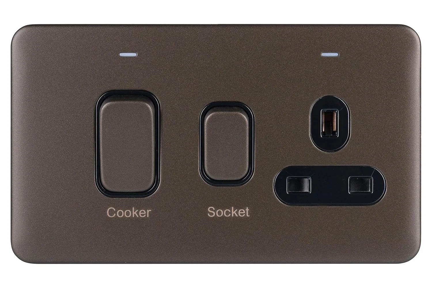 واحد کنترل اجاق گاز دو پل 45 آمپر دو گنگ Schneider Electric GGBL4001BMB Lisse با پریز 13 آمپر و نشانگر LED، برنز موکا/مشکی