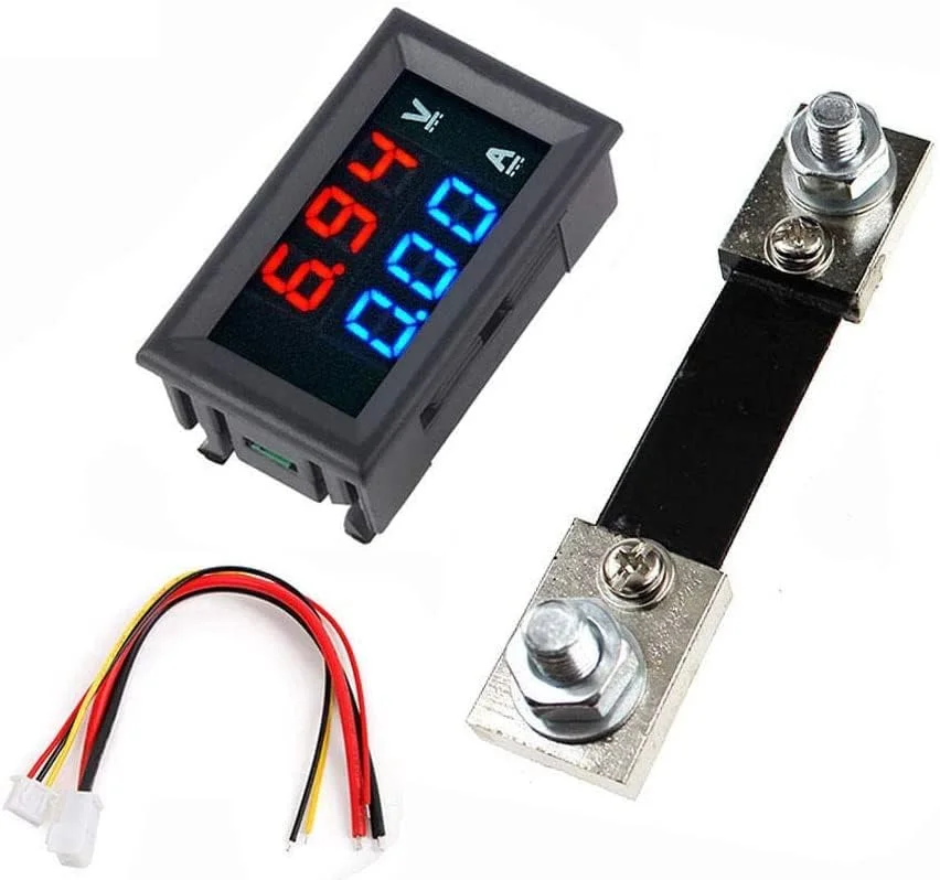 آمپرمتر ولت متر دیجیتال مینی WANGCL با نمایشگر دوگانه LED آبی قرمز 0.56 اینچی DC 100V 100A تستر جریان ولتاژ پنل