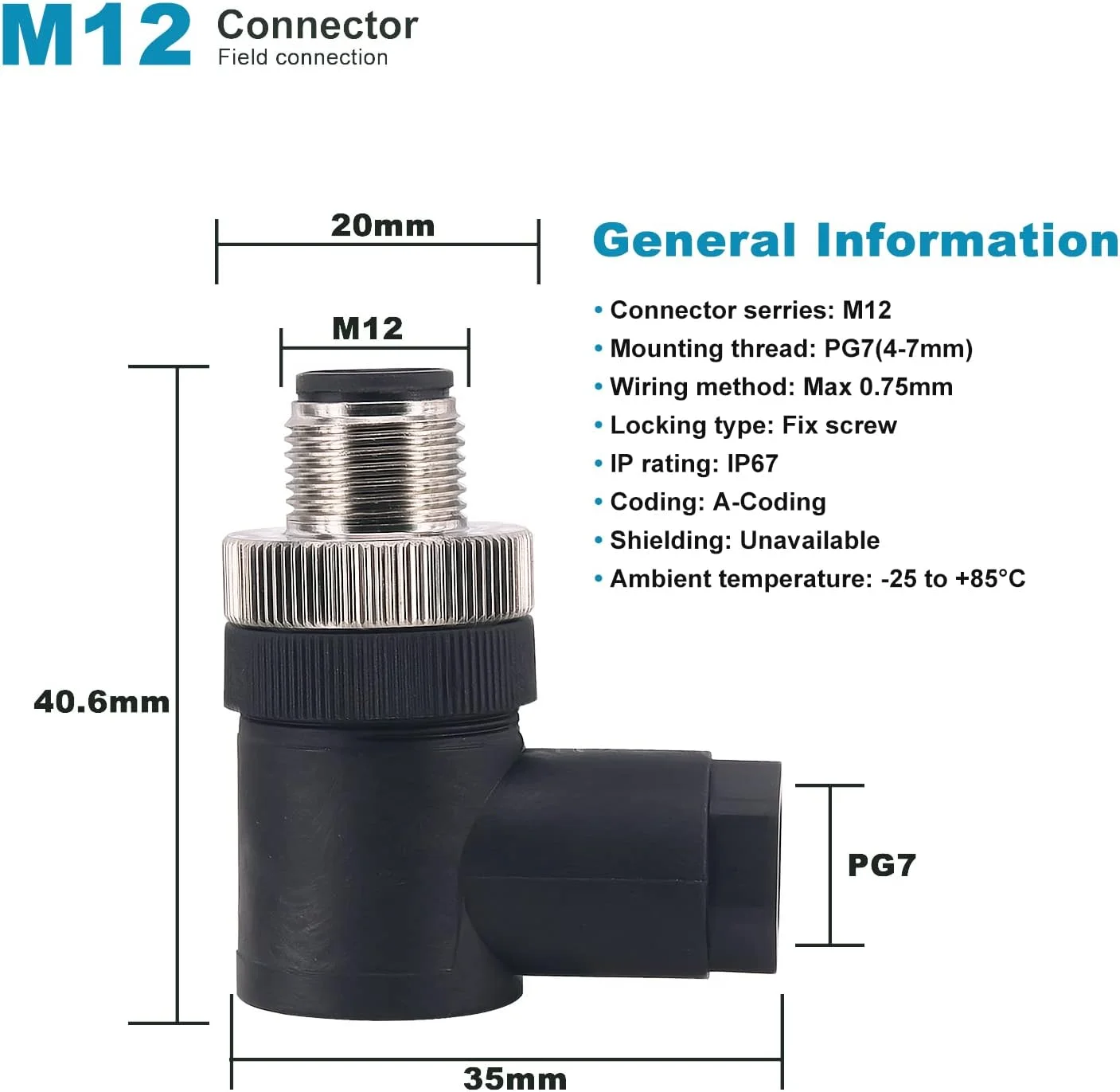 کانکتور سیم هوانوردی پنلی مادگی و نری زاویه دار Lonlonty M12 4 پین، کانکتور دایره ای صنعتی 12 میلی متری، ضد آب IP67 مناسب فضای باز، 4 ست کانکتور سیم هوانوردی پنلی مادگی و نری زاویه دار Lonlonty M12 4 پین، کانکتور دایره ای صنعتی 12 میلی متری، ضد آب IP67 مناسب فضای باز، 4 ست