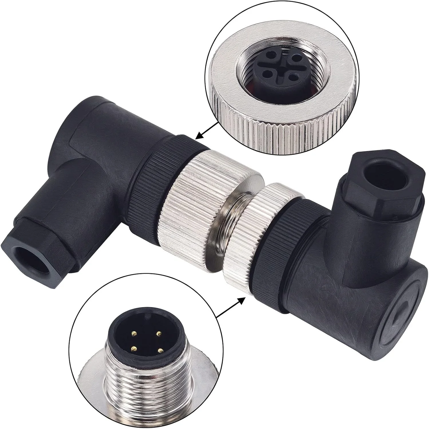 کانکتور سیم هوانوردی پنلی مادگی و نری زاویه دار Lonlonty M12 4 پین، کانکتور دایره ای صنعتی 12 میلی متری، ضد آب IP67 مناسب فضای باز، 4 ست کانکتور سیم هوانوردی پنلی مادگی و نری زاویه دار Lonlonty M12 4 پین، کانکتور دایره ای صنعتی 12 میلی متری، ضد آب IP67 مناسب فضای باز، 4 ست