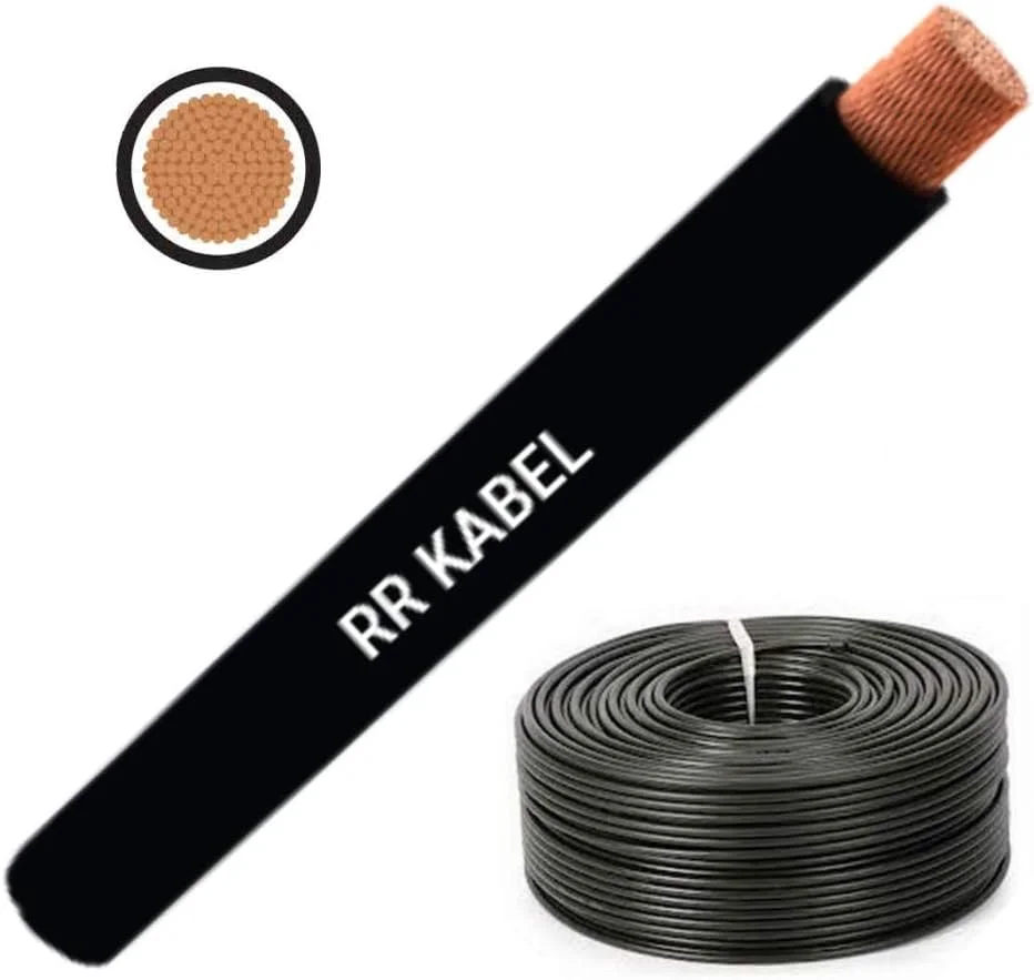 کابل های انعطاف پذیر تک هسته ای مسی خالص چند رشته ای RR | هادی الکترولیتی سه گانه تا 105 درجه سانتیگراد سیم پنل الکتریکی مقاوم در برابر آتش | مطابق با استاندارد های Bs6231 Iso9001 Ce رول 100 یاردی (90 متری) (0.75 میلی متر، مشکی)