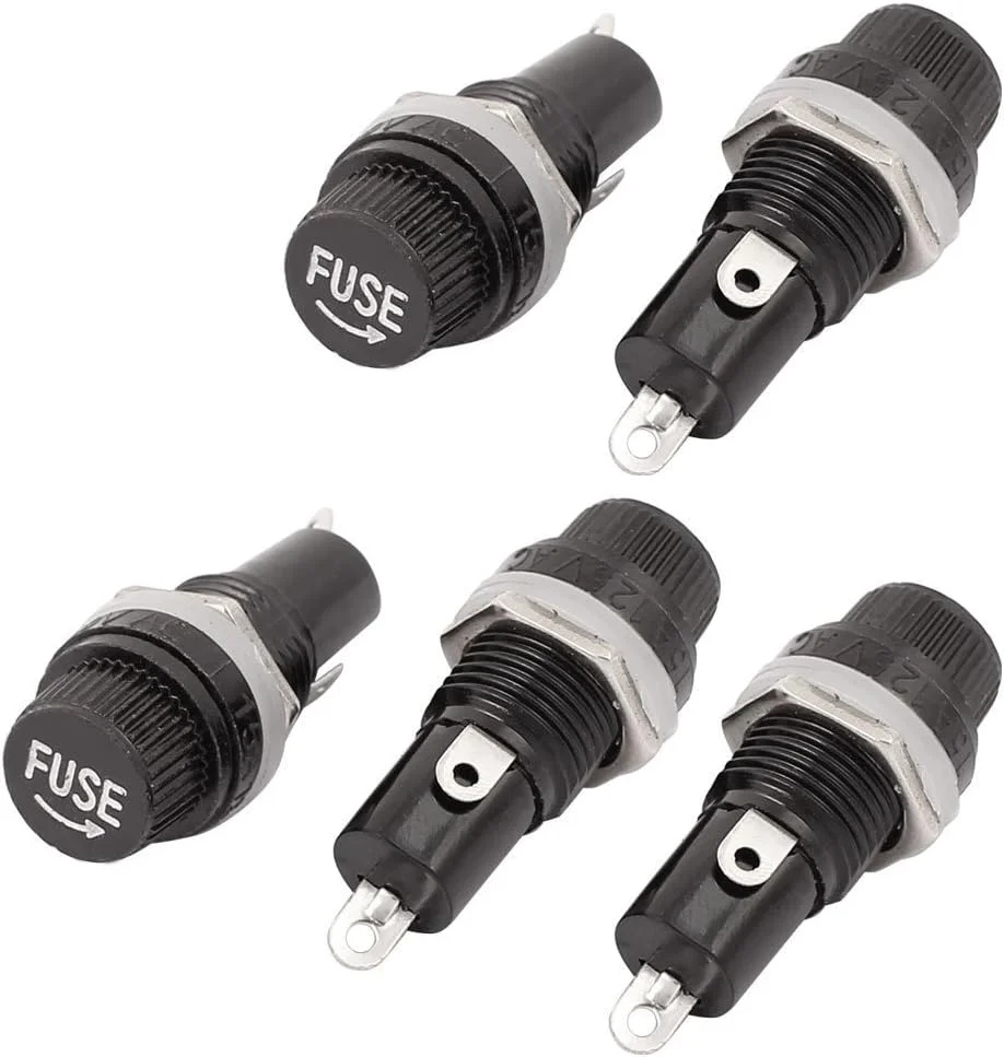 GFORTUN بسته 5 عددی جا فیوزی الکتریکی مشکی با درپوش پیچی، نصب روی پنل AC 125V/15A 250V/10A برای فیوز 5x20mm