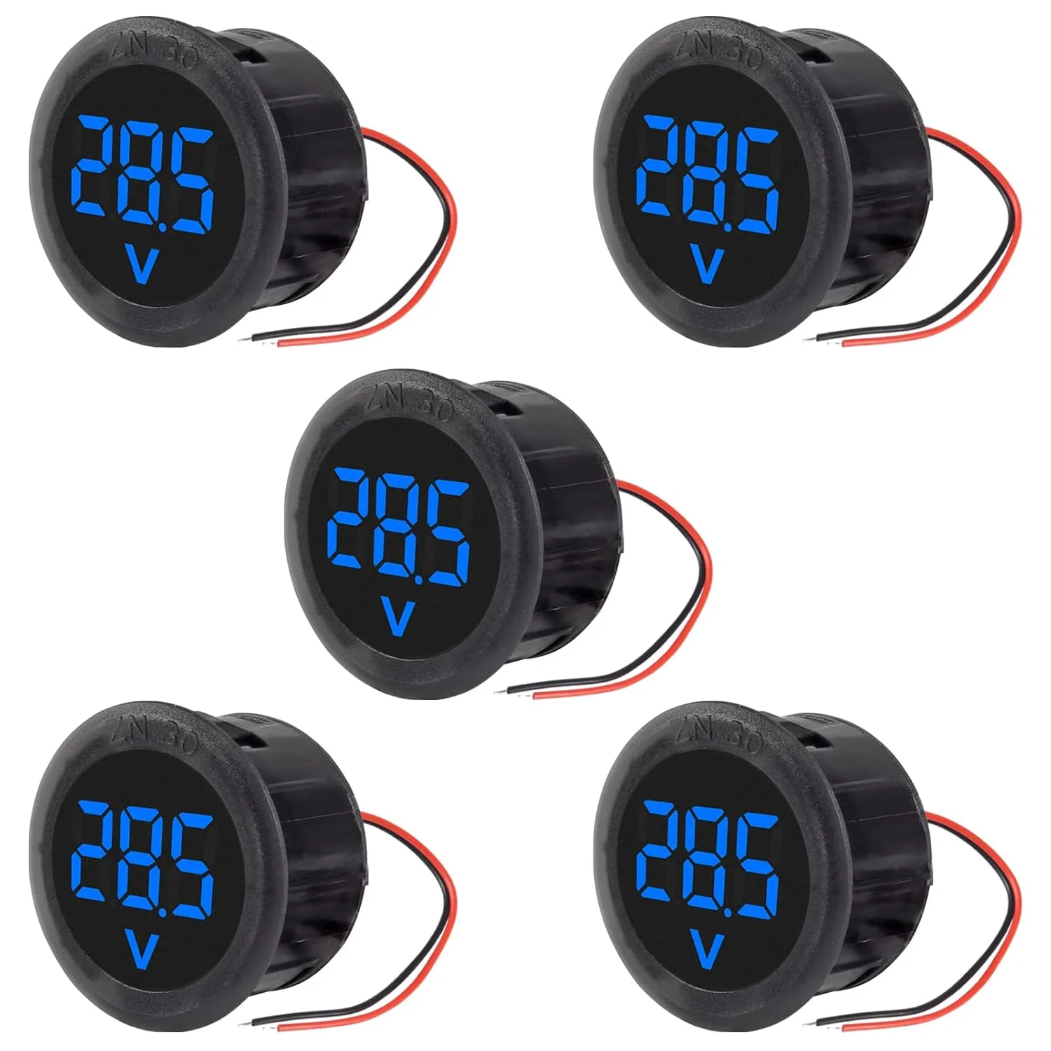 نمایشگر دیجیتال LED خودرو DWEII، ولت متر دو سیم گرد DC 4-100 ولت، تستر ولتاژ دیجیتال DC، پنل مانیتور برای موتور سیکلت، کامیون، کمپر، کاروان، دریایی، ATV، UTV (5 عدد)