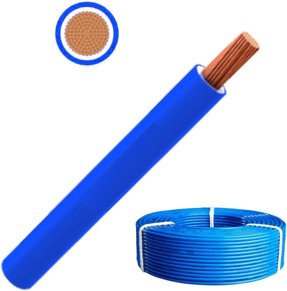 کابل های انعطاف پذیر تک هسته ای مسی خالص چند رشته ای RR | هادی الکترولیتی سه رتبه ای تا 105 درجه سانتیگراد سیم پنل الکتریکی مقاوم در برابر آتش | مطابق با Bs6231 Iso9001 Ce رول 100Y (90M) (0.75Mm، آبی)