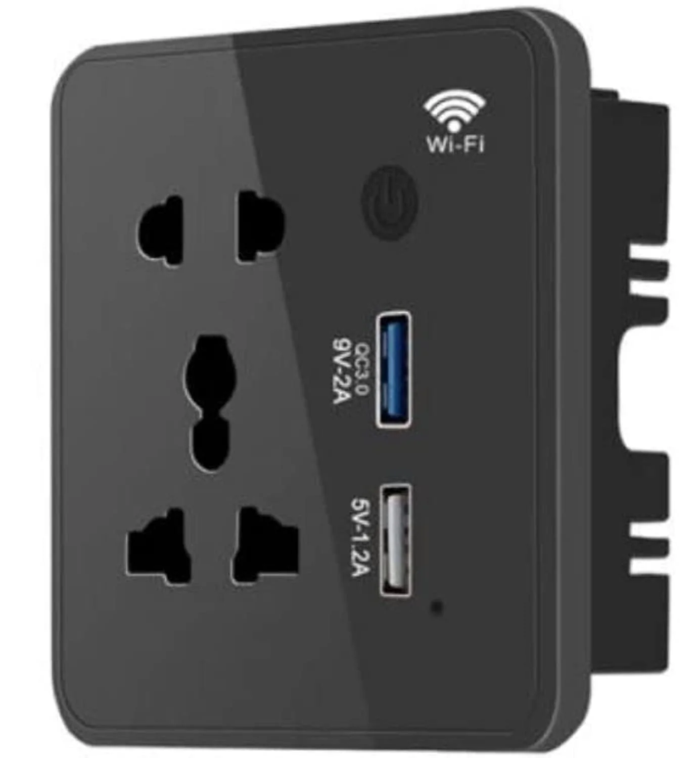 پریز دیواری هوشمند Eazyliv با پنل شیشه ای حرارت دیده Tuya WIFI با 2 پورت USB 3.0 شارژ سریع مناسب هتل، دفتر، خانه (تک پریز + 2 پورت USB) (مشکی)