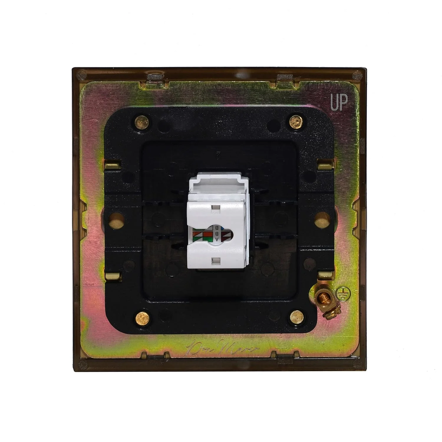 پریز کامپیوتر DonMarco (RJ45/CAT6) - پنل استیل ضد زنگ، پریز برق مقاوم در برابر آتش، 3 سال گارانتی، اتصال شبکه پرسرعت (برنجی طبیعی برس خورده)