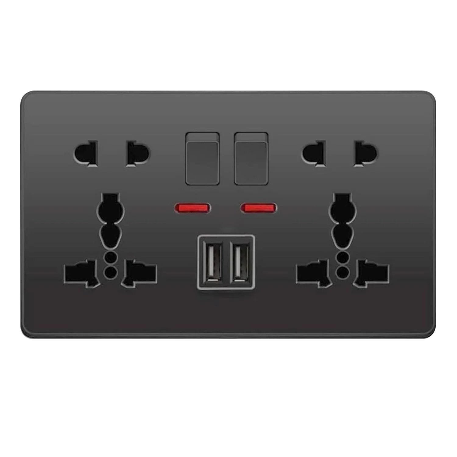 پریز دیواری Tujafon، پریز دیواری با رابط USB، پنل پریز برق آداپتور شارژر برای استفاده در خانه و محل کار (مشکی، دو سوراخ)