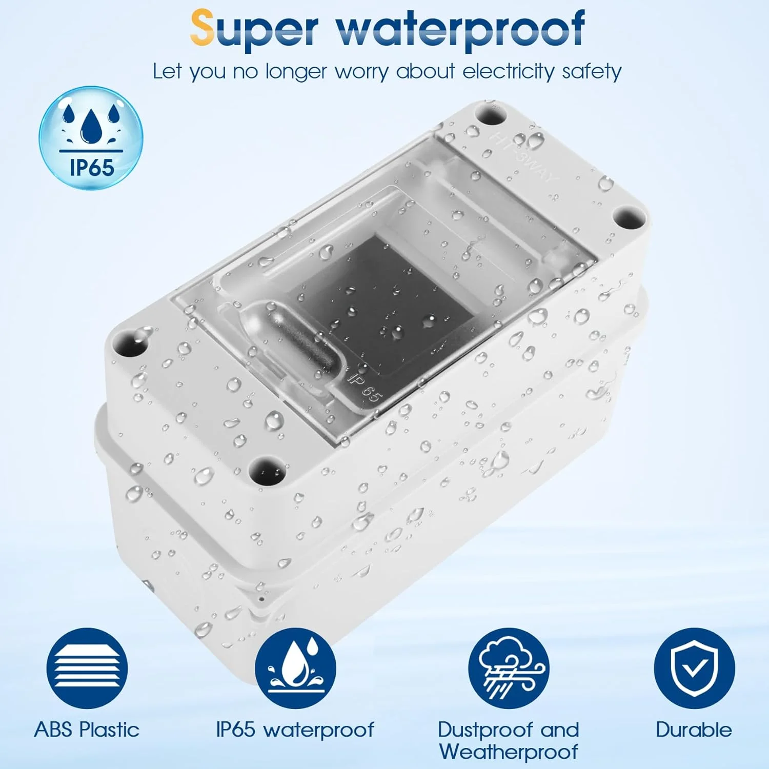 جعبه محافظ توزیع ضد آب XINYIELE، جعبه برق قطع کننده پلاستیکی ABS و پوشش شفاف IP65، برای قطع کننده مدار دیواری داخلی و خارجی (HT-3WAY)