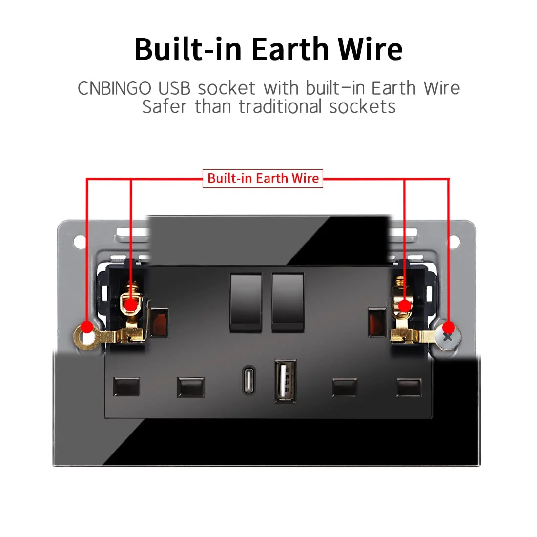 پک 2 عددی پریز دوتایی شیشه ای CNBINGO با پورت های شارژ USB-A و Type-C (خروجی 2.1 آمپر)، پریز دیواری پنل شیشه ای مشکی حرارت دیده، پریز برق 2 گنگ 13 آمپر پک 2 عددی پریز دوتایی شیشه ای CNBINGO با پورت های شارژ USB-A و Type-C (خروجی 2.1 آمپر)، پریز دیواری پنل شیشه ای مشکی حرارت دیده، پریز برق 2 گنگ 13 آمپر