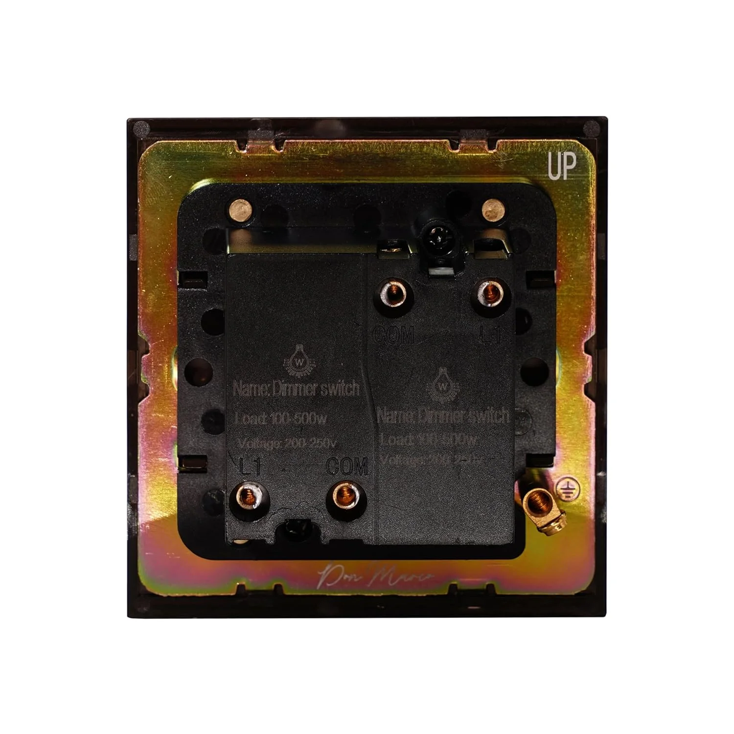دیمر دوبل نور دون مارکو 2x500W - پنل استیل ضد زنگ، مدرن و بادوام، کلید برق مقاوم در برابر آتش، 3 سال گارانتی، کلید دیواری برای خانه و دفتر (برنجی عتیقه تیره)