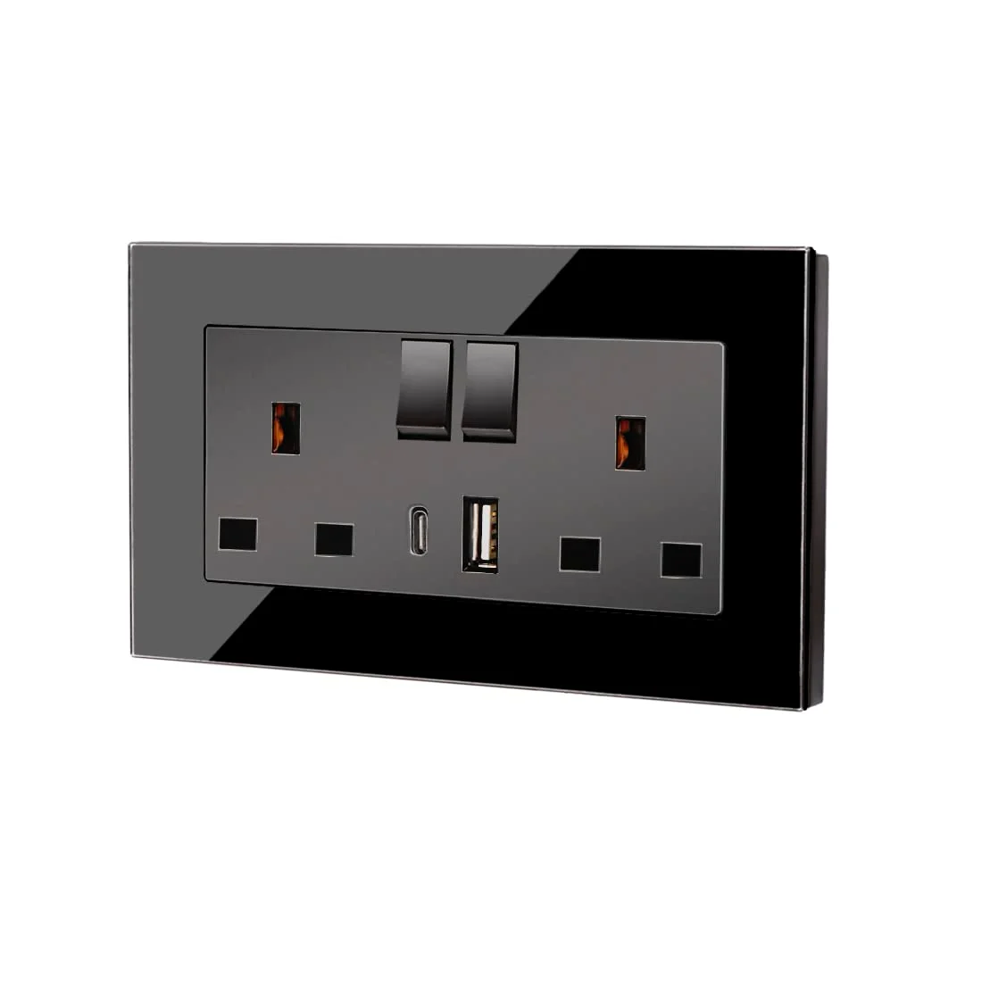 پک 2 عددی پریز دوتایی شیشه ای CNBINGO با پورت های شارژ USB-A و Type-C (خروجی 2.1 آمپر)، پریز دیواری پنل شیشه ای مشکی حرارت دیده، پریز برق 2 گنگ 13 آمپر پک 2 عددی پریز دوتایی شیشه ای CNBINGO با پورت های شارژ USB-A و Type-C (خروجی 2.1 آمپر)، پریز دیواری پنل شیشه ای مشکی حرارت دیده، پریز برق 2 گنگ 13 آمپر