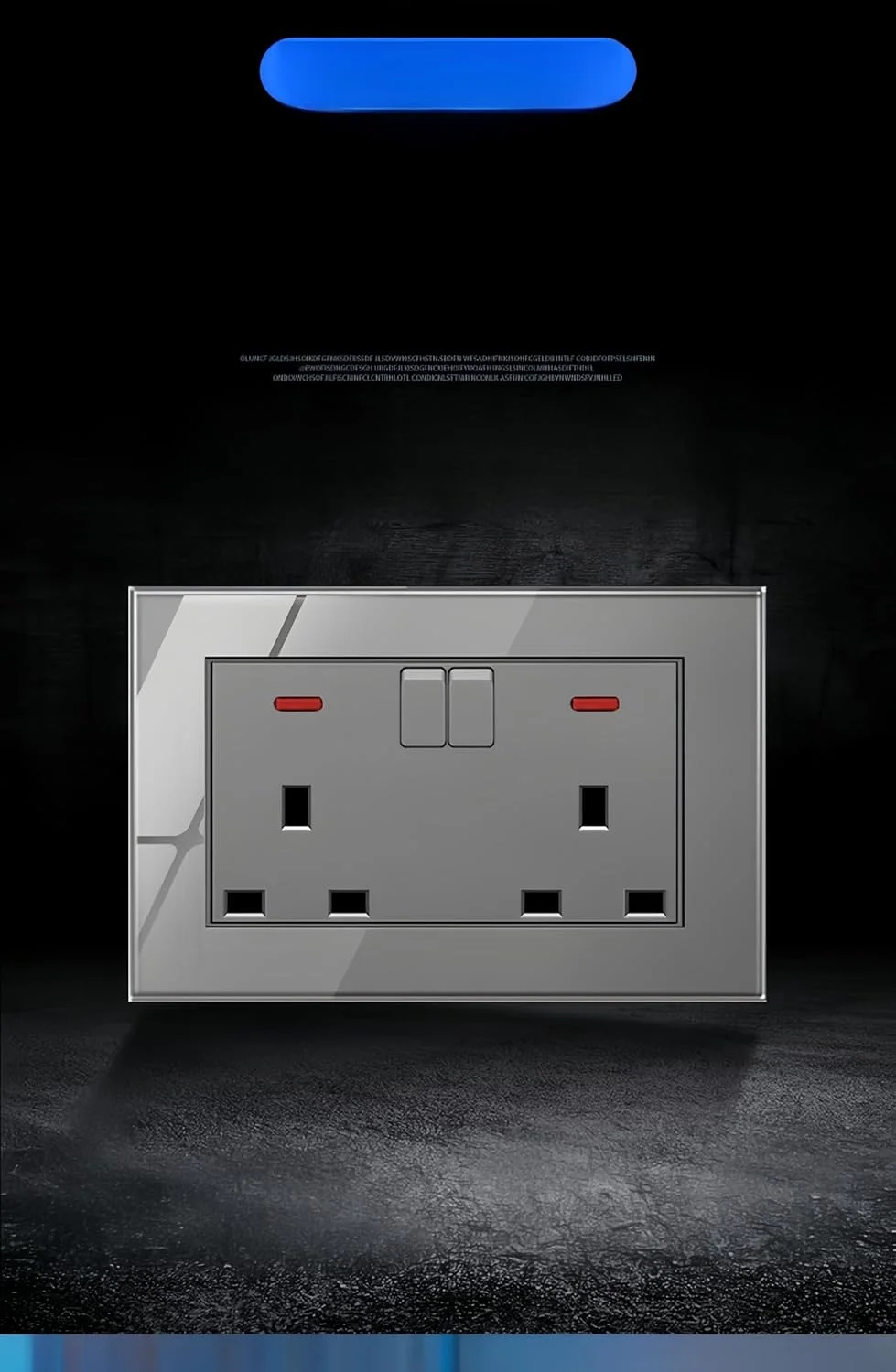 پریز دوقلو یونیورسال 13 آمپر MK-DARAK با پنل شیشه ای خاکستری حرارت دیده و نشانگر LED، پریز برق دیواری استاندارد بریتانیا (پریز دوقلو یونیورسال 13 آمپر)