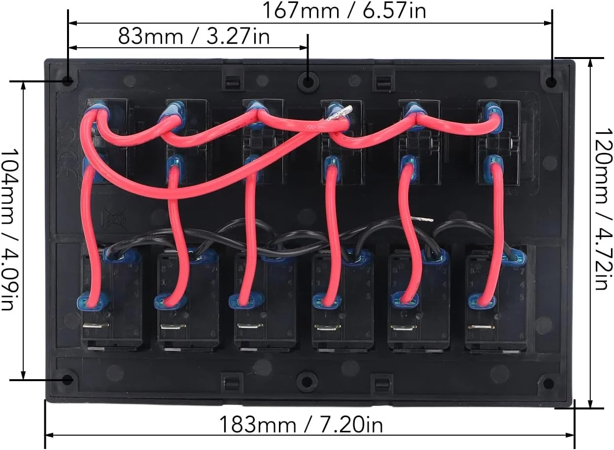 پنل سوئیچ برق 6 گانه Luocute، ضد آب IP65 DC12V 24V دریایی از پیش سیم کشی شده با محافظ اضافه بار، برای قایق ها، RV ها، قایق های تفریحی، اتوبوس ها، چراغ ها