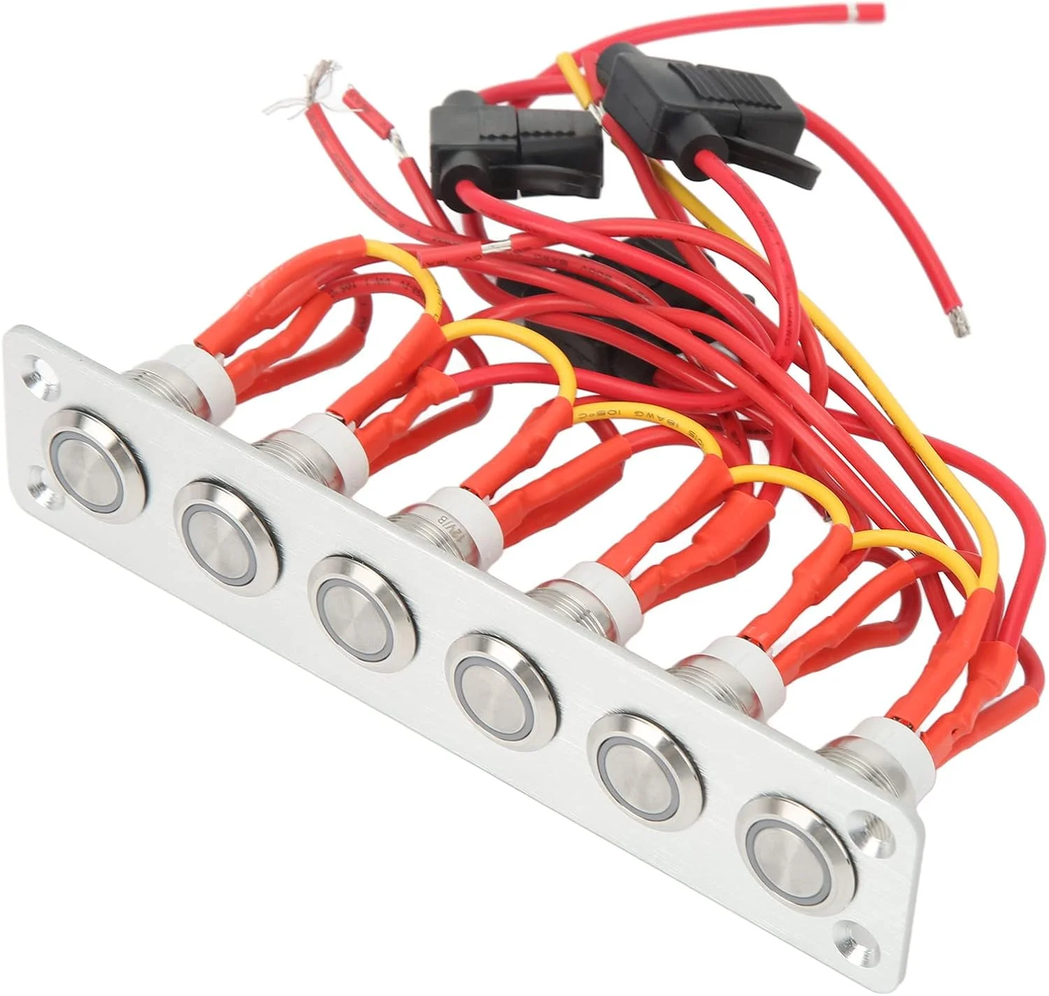 پنل سوئیچ 6 گانه استیل ضد زنگ Luqeeg، نور پس زمینه LED آبی، استیکرهای DIY متعدد، 12 ولت 16 آمپر توان بالا، برای سیستم 12 ولت DC خودرو، RV، قایق بادبانی