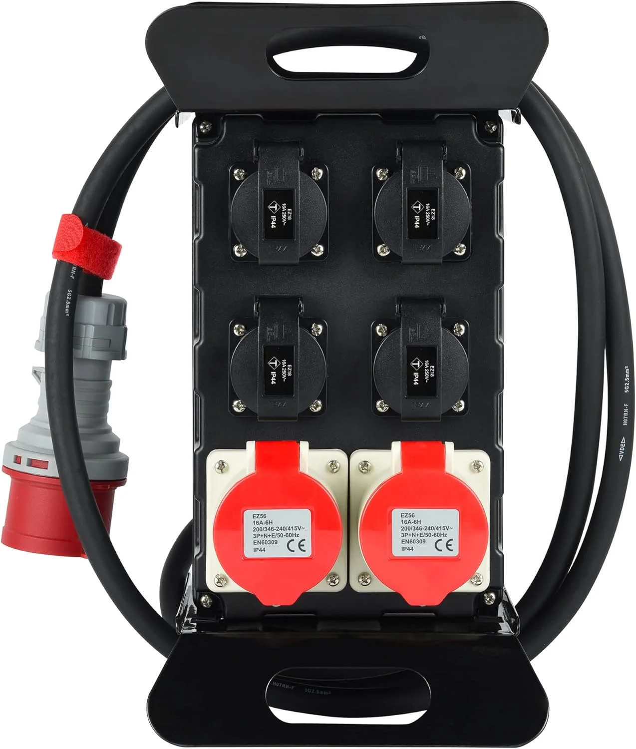تابلو برق ساختمانی Electraline 60428 با کلید ایمنی RCD 30mA، 4 پریز شوکو + 2 پریز صنعتی EEC، کابل 2 متری H07RN-F 5G2.5 mm² IP44 تابلو برق ساختمانی Electraline 60428 با کلید ایمنی RCD 30mA، 4 پریز شوکو + 2 پریز صنعتی EEC، کابل 2 متری H07RN-F 5G2.5 mm² IP44