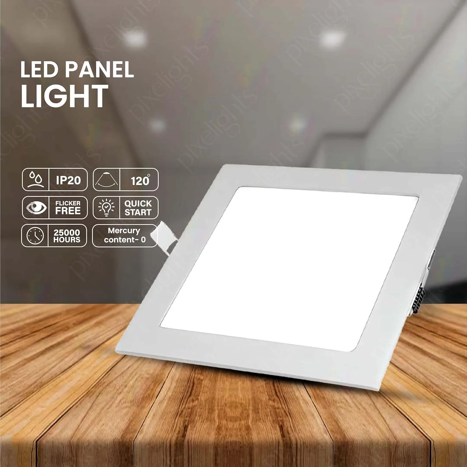 چراغ پنلی LED اسلیم پیکس لایت 18 وات نور سفید گرم 3000K، مربع توکار، سایز حفره نصب: 8 اینچ (20x20 سانتی متر)، غیر قابل تنظیم نور، 220-240 ولت، IP20، طول عمر: 25000 ساعت، 2 سال گارانتی (بسته 2 عددی)