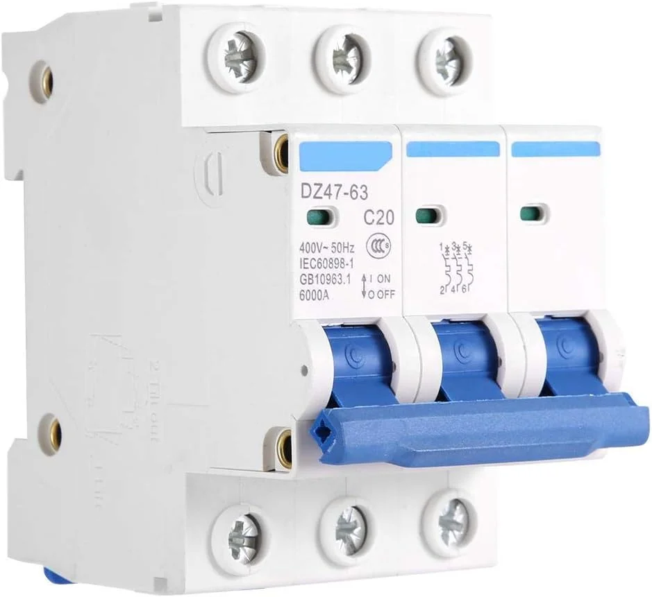 کلید مینیاتوری 3 پل MCB کلید ایمنی DZ47-63 AC 400V 6/10/16/20 آمپر (20 آمپر)