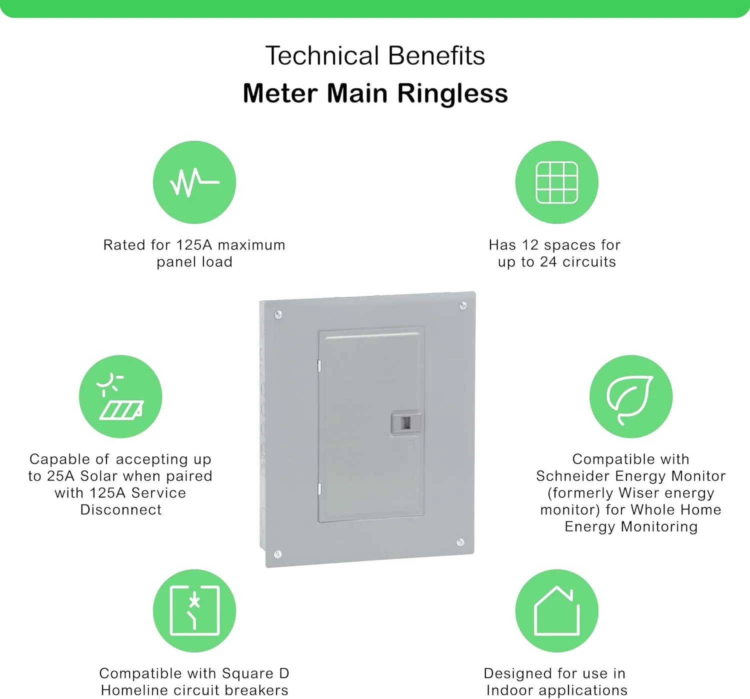 مرکز بار اصلی Schneider Electric Square D HOM1224L125PC Homeline 125 آمپر 12 فضا 24 مدار داخلی با سرپوش (آماده اتصال نول)