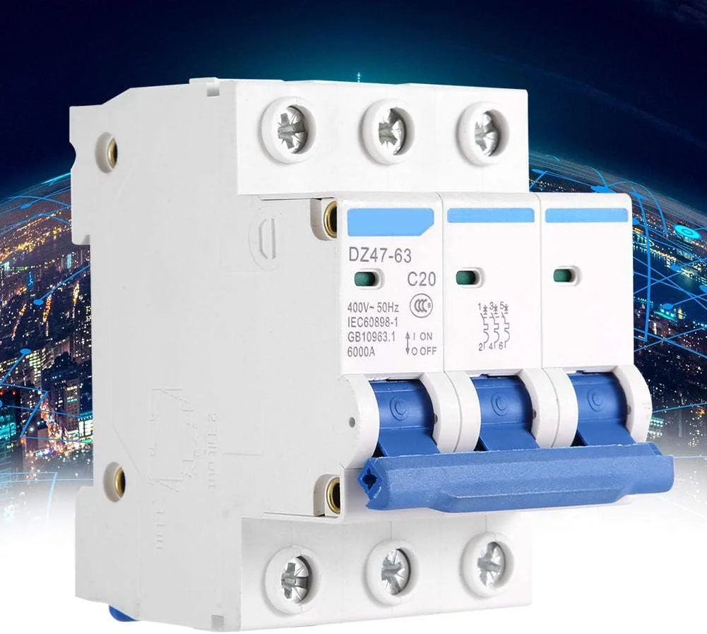 کلید مینیاتوری 3 پل MCB کلید ایمنی DZ47-63 AC 400V 6/10/16/20 آمپر (20 آمپر)
