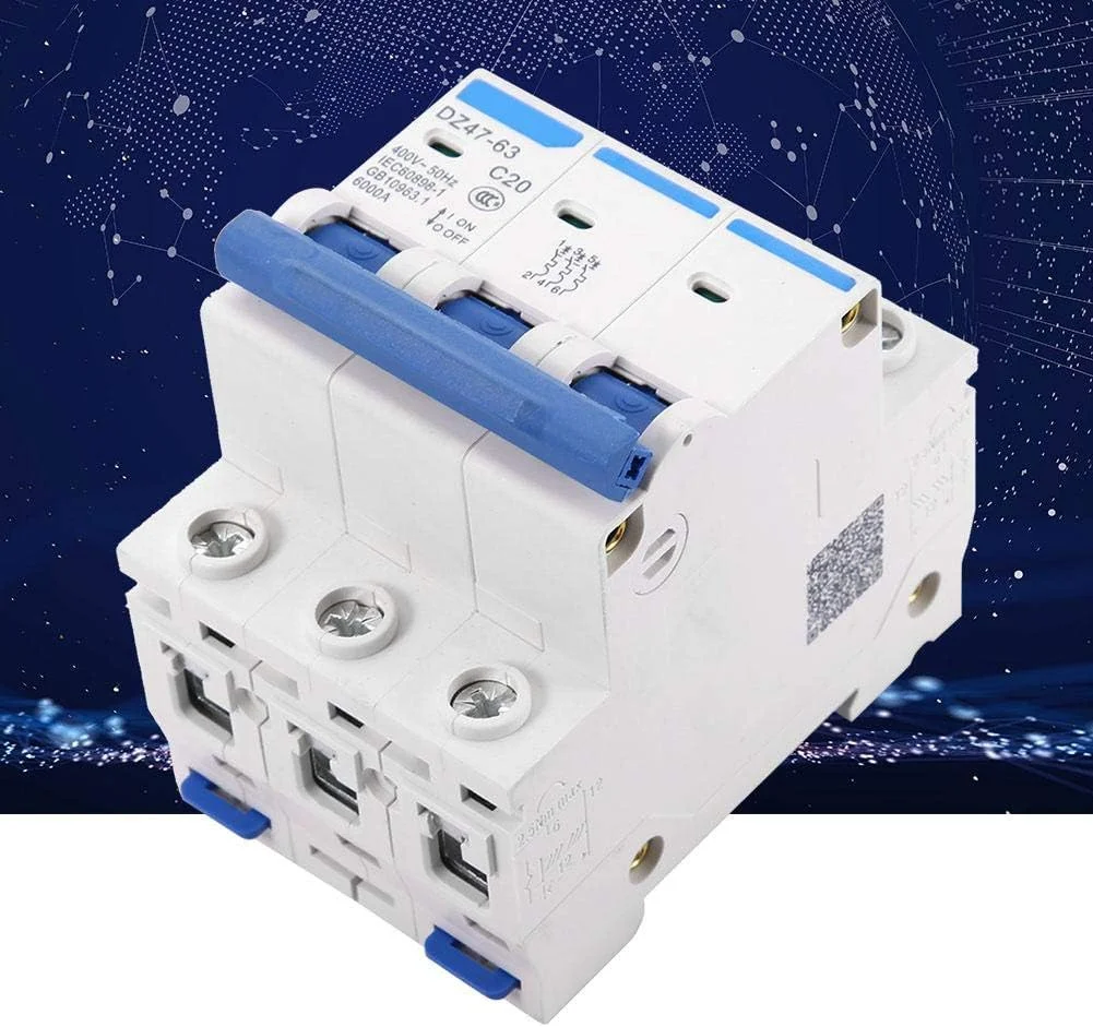 کلید مینیاتوری 3 پل MCB کلید ایمنی DZ47-63 AC 400V 6/10/16/20 آمپر (20 آمپر)