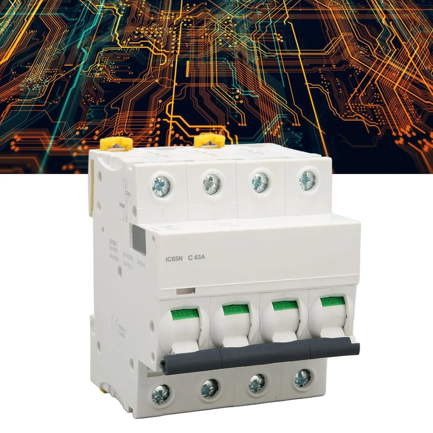 قطع کننده مدار، AC 400V مقاوم در برابر شعله نصب آسان قطع کننده مدار مینیاتوری PA66 خاموش کننده سریع قوس الکتریکی برای سایت صنعتی (63A) قطع کننده مدار، AC 400V مقاوم در برابر شعله نصب آسان قطع کننده مدار مینیاتوری PA66 خاموش کننده سریع قوس الکتریکی برای سایت صنعتی (63A)