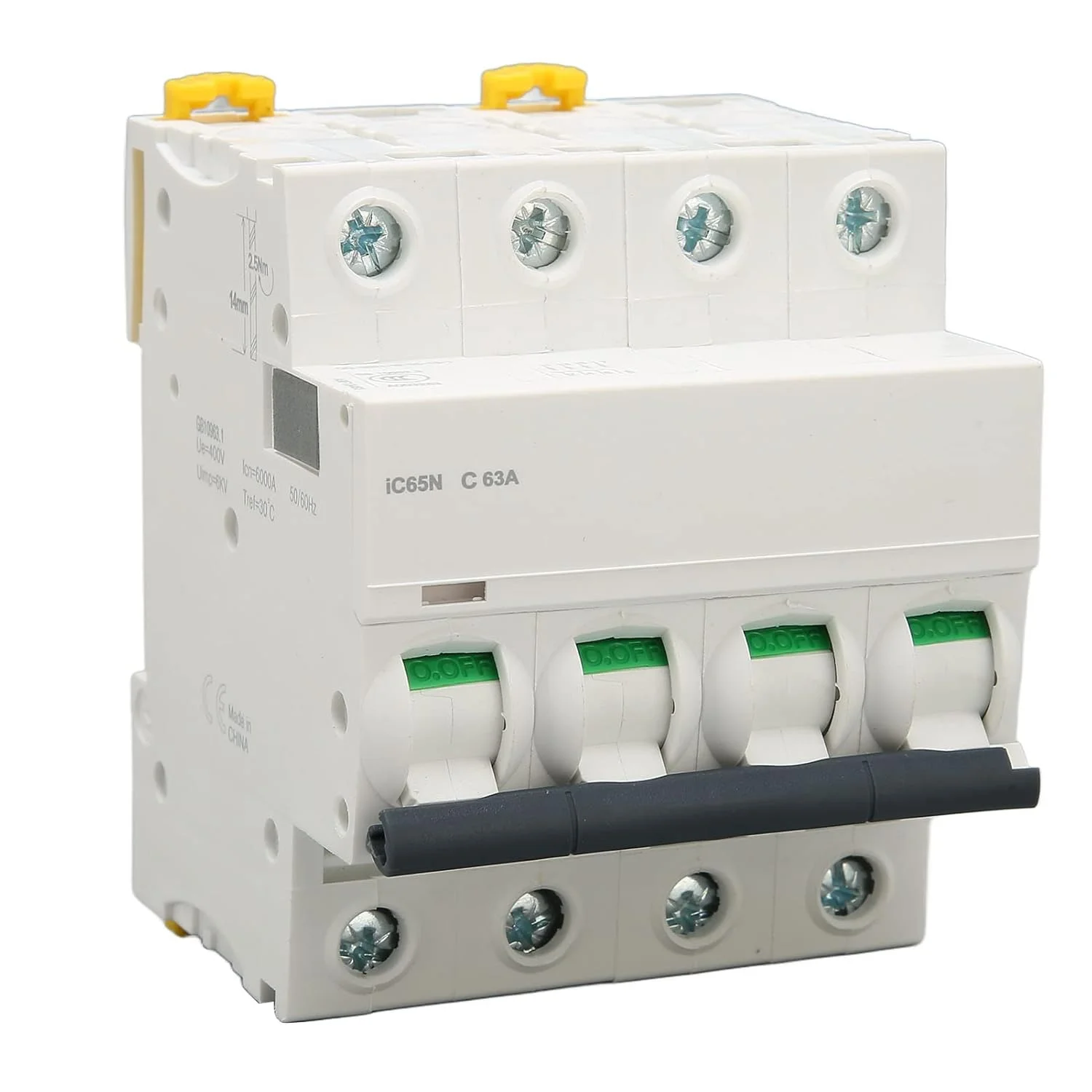 قطع کننده مدار، AC 400V مقاوم در برابر شعله نصب آسان قطع کننده مدار مینیاتوری PA66 خاموش کننده سریع قوس الکتریکی برای سایت صنعتی (63A) قطع کننده مدار، AC 400V مقاوم در برابر شعله نصب آسان قطع کننده مدار مینیاتوری PA66 خاموش کننده سریع قوس الکتریکی برای سایت صنعتی (63A)